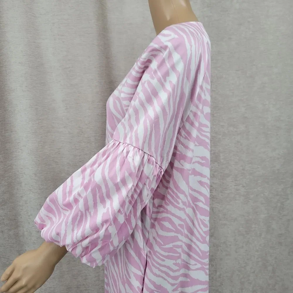 Chico's Dress Pink Zebra Print Ballon Sleeve Midi Dress Poplin Stretch NEW - Picture 6 of 16
